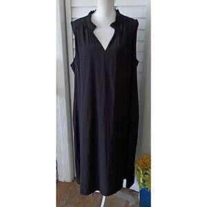 Chico's modern peasant black sleeveless midi dress smocked shoulder V Neck XL/20